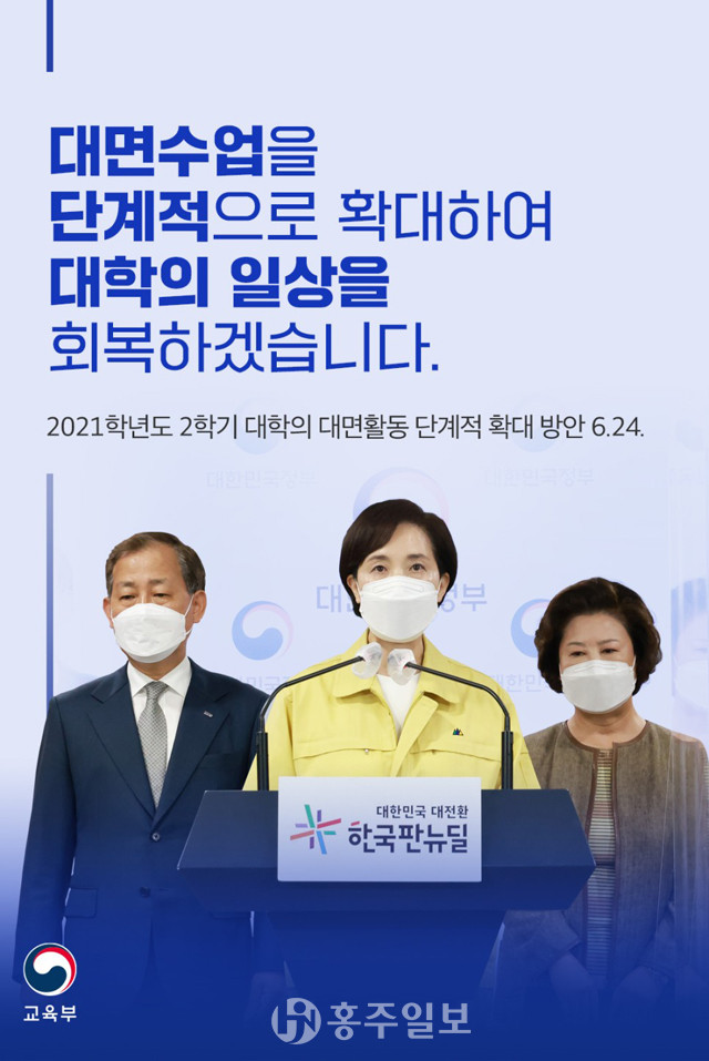 교육부는 지난달 24일 대학의 대면활동 단계적 확대 방안을 발표했다.