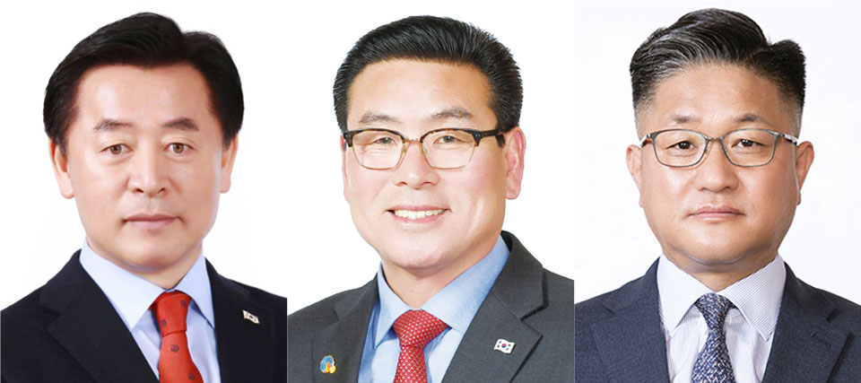 왼쪽부터 국민의힘 이종화 전 충남도의원, 장재석 홍성부의장, 신경진 군의원 예비후보.