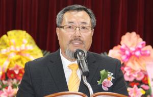 금마면체육진흥회 최성명 회장이 지난 9일 취임사에서 포부를 밝히고 있다.