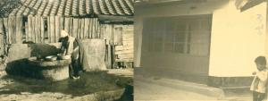 1960년대 수룡동 마을사람들. 한 아이가 집 담벼락에 기대어 서 있는 모습이 무료해 보인다. 반면 새암에서 물을 떠 쌀을 씻고 있는 듯 한 아낙네의 모습은 저녁나절 굴뚝에서 뭉게뭉게 오르는 하얀 연기를 생각나게 한다.