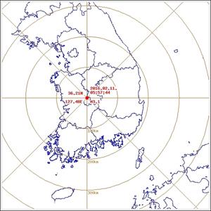 규모 3.1의(2016.2.11) 충남 금산 지진도. 
