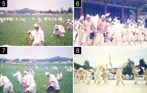 5)아시매기. 6)쉴참놀이. 7)만물. 8)일을 마치고 행진.