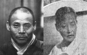 만해 한용운(왼쪽). 두번째 부인 유숙원.