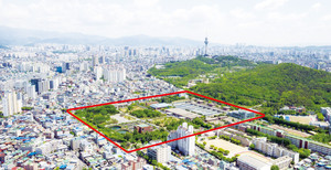대구시 신청사 건립 예정지로 선정된 달서구 옛 두류정수장 터(실선 표시 부분) 전경.