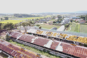 양돈장(홍성종돈장) 근처에 밀집된 주택들과 배양초등학교.