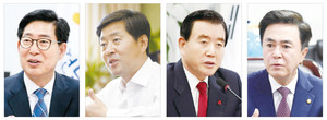 왼쪽부터 양승조 충남지사,&nbsp;황명선 논산시장,&nbsp;홍문표 국회의원,&nbsp;김태흠 국회의원