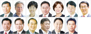 윗줄 왼쪽부터 더불어민주당 오배근, 정만철, 조성미, 조승만, 최선경, 국민의힘 이상근, 이용록, 아랫줄 왼쪽부터 국민의힘 이종화, 채현병, 한기권, 무소속 김기준, 김재원, 조용희.