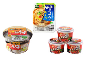 (주)백제물산의 대표 상품인&nbsp;‘우리쌀 햅쌀 떡국’와 ‘어머님의 손맛 멸치맛 쌀국수’,&nbsp;‘신나게 매운 불꽃 떡볶이’.