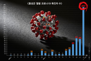 누적 확진자 661명을 기록 중인 홍성군 월별 확진자 현황(2021년 12월 15일 기준). 12월 들어 열흘 만에 257명의 확진자가 발생했다.