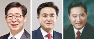 왼쪽부터 더불어민주당 1 양승조 후보, 국민의힘 2 김태흠 후보, 충청의미래당 4 최기복 후보.