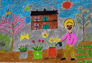 윤병영(75) 〈우리 집 뜰〉 36×26㎝ 수성싸인펜.