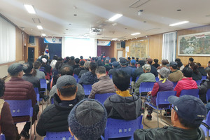 현업근로자 대상 안전보건 교육 시행 현장 모습.
