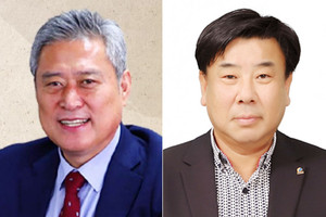 왼쪽부터 기호 1번 백승균 후보,&nbsp;기호 2번 차경래 후보.