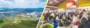 충남도청 내포신도시 전경(사진 왼쪽)과&nbsp;최근 예산시장 살리기 프로젝트 이후 뉴트로 먹방 여행의 성지로 떠오른 예산시장 활성화 모습.