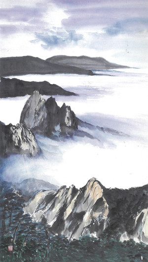 운해 39x70cm 수묵담채.