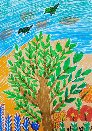 이납자 〈나무와 새〉 36×26㎝ 수성싸인펜.