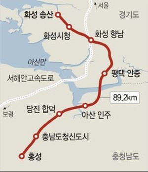 서해선 복선전철 노선도.