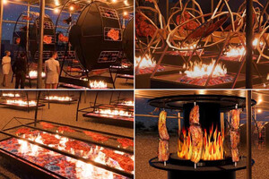 왼쪽 상단부터 시계방향으로 놀이기구를 착안해 제작 중인 관람차, 무중력, 회전목마, 바이킹 바비큐 시설 예상도. 홍성글바페의 상징적이면서 이색적인 광경이 연출될 것으로 기대된다.