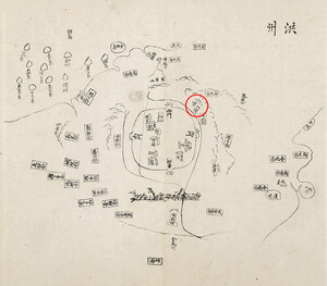 충청읍지 내 홍주지도에서도 홍주사직단이 서문 근처에 위치해 있다는 사실을 확인할 수 있다. 하지만 충청남도 읍지와 달리 다소 거리가 떨어져 있다. 자료=서울대학교 규장각 한국학연구원 소장.