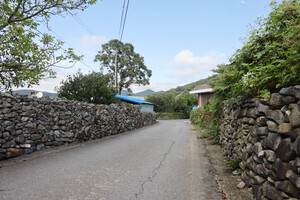 충남 부여 반교마을길(국가등록문화재 제280호) 돌담 모습.