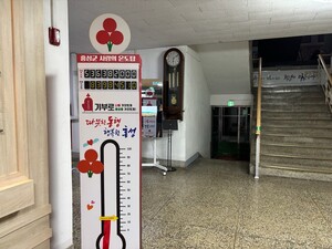 군청 본관에 설치돼있는 사랑의 온도탑.