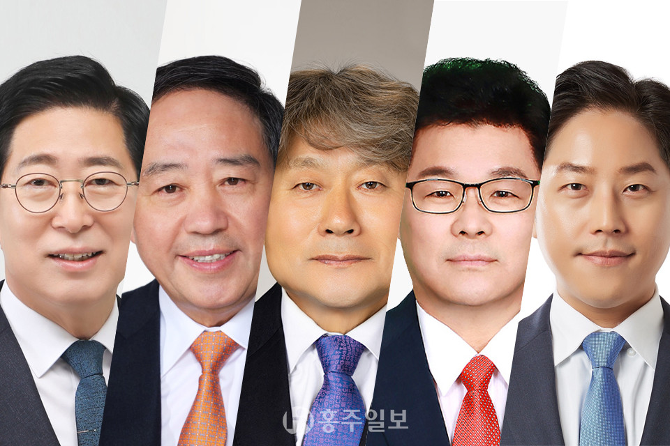 왼쪽부터 더불어민주당 양승조, 국민의힘 강승규, 진보당 김영호, 자유통일당 김헌수, 무소속 어청식 예비후보.